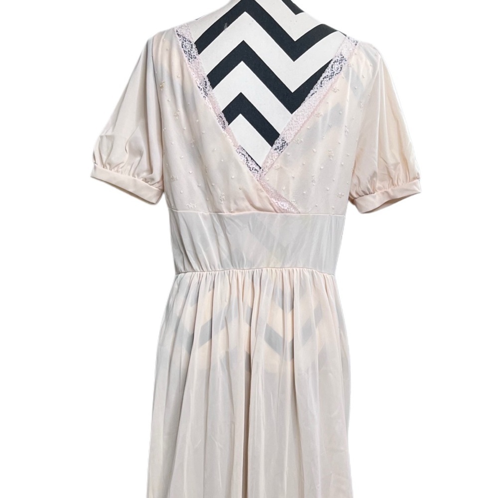 Vintage 1950s Rogers Cream Lace Nylon Tricot Maxi Slip Dress Women's L Prairie - Picture 7 of 17